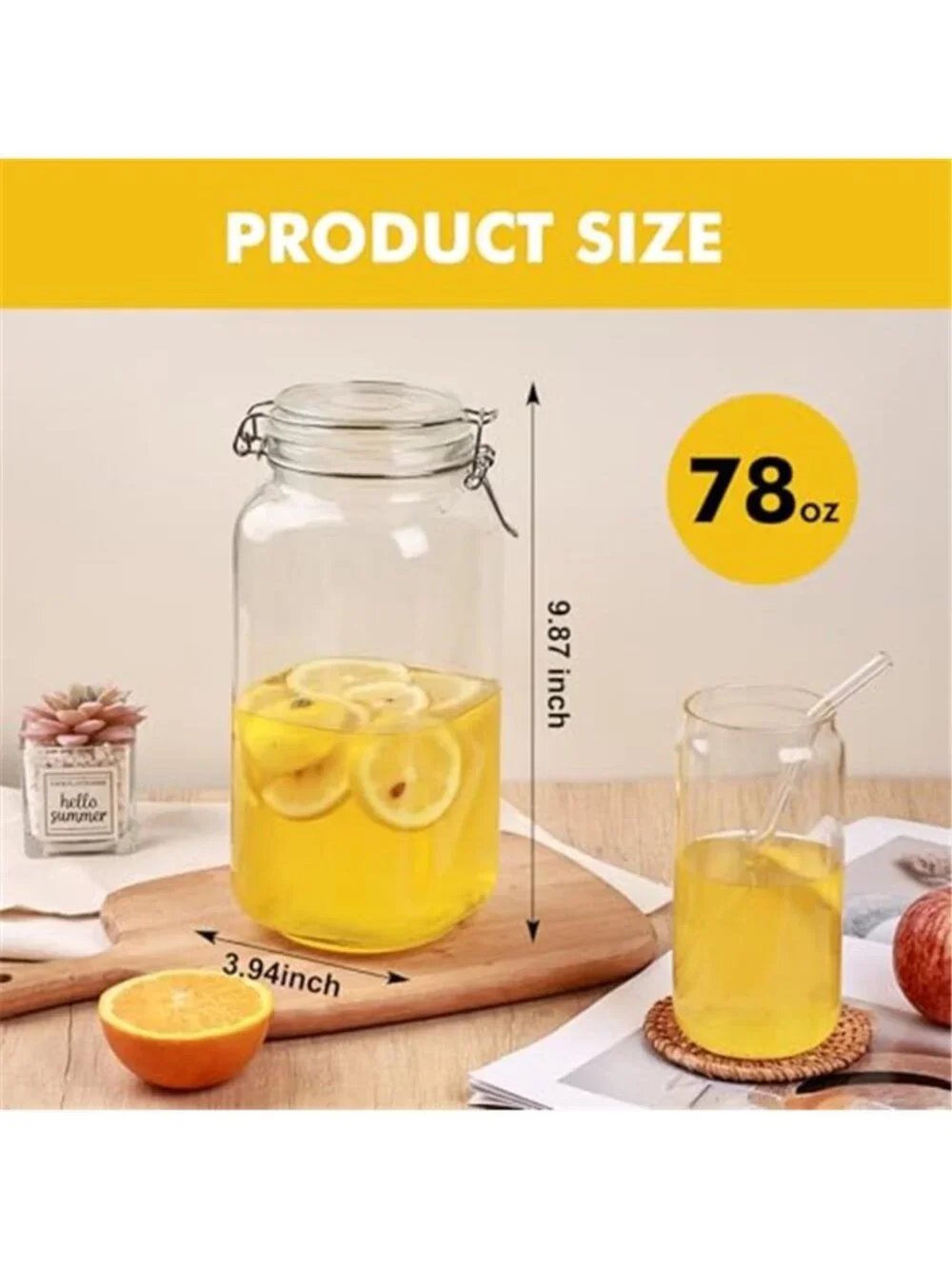 78oz Glass Food Storage Jars with Airtight Clamp Lids, 3 Pack Wide Mouth Large